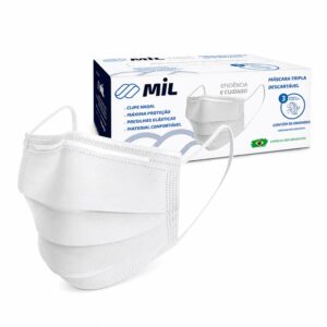 Máscara Descartável Tripla Proteção Clipe Nasal Cx 50 Uni