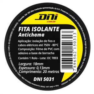 Fita Isolante PVC Anti chama 20 Metros X 18mm Preto
